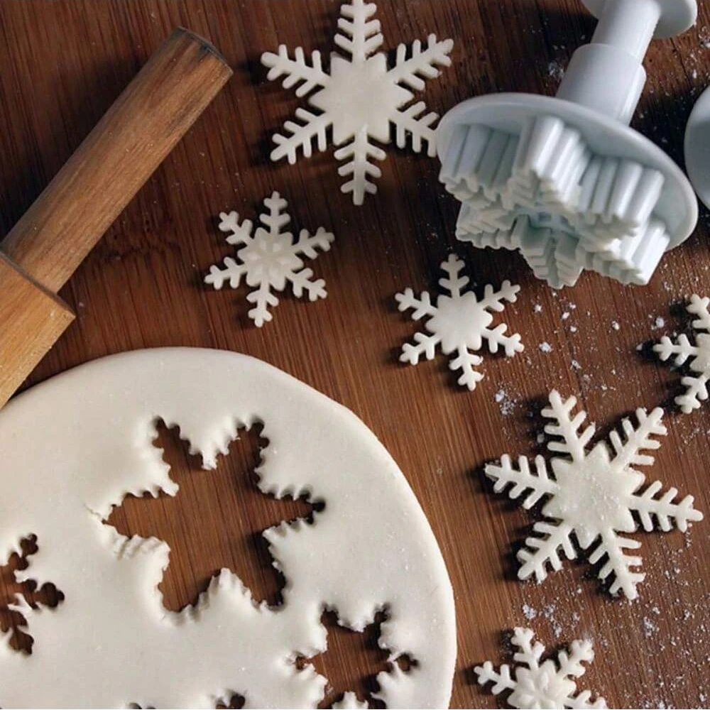 3PCS/set Cookie Plunger Cutters Snowflake Gear Patterns for Christmas Biscuits Fondant Sugarcraft Decor Cake Baking Molds