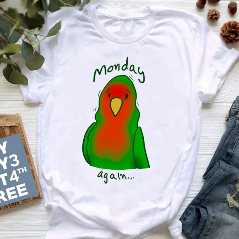 Cute Funny Parrot Bird Print Small Fresh Women's Base T-shirt Breathable Harajuku Short Sleeve Daily Aesthetic Graphic Women Tee