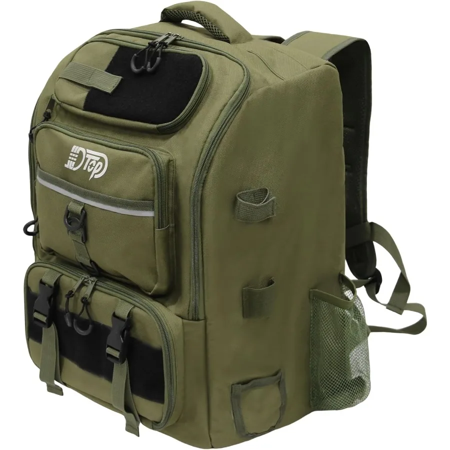 

Рыболовный рюкзак для мужчин с держателями для удочек и вместительностью 40 л. В комплект входит кулер и 4 лотками для снастей для удостоверения приключений на открытом воздухе.