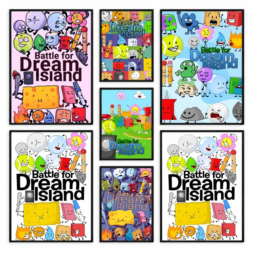 Battle For Dream Island BFDI Poster Self-adhesive Waterproof Paper Sticker Coffee House Bar Room Wall Decor