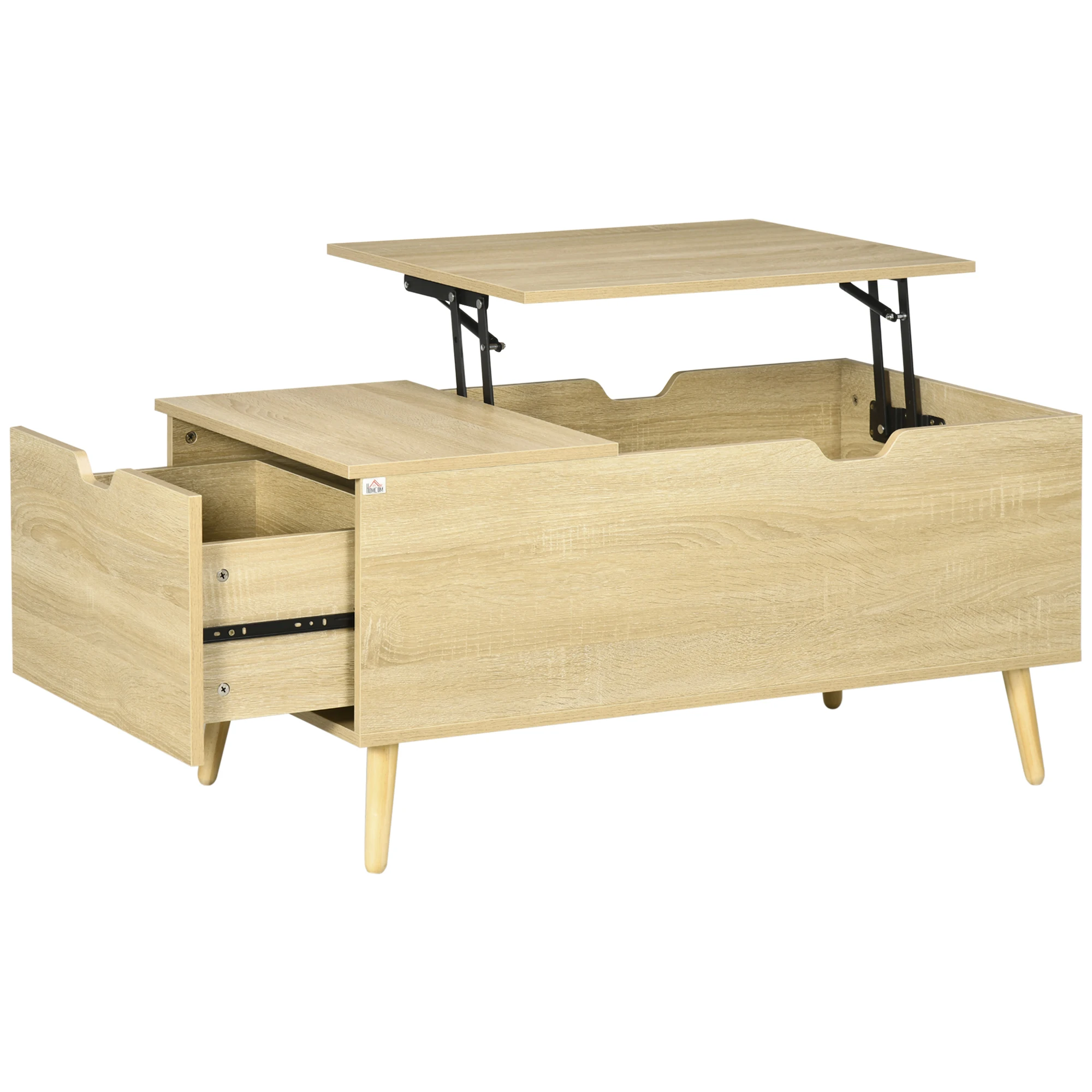 HOMCOM stand table stand table with drawer hidden compartment and wooden legs for Office bedroom 98x54x48 cm Natural