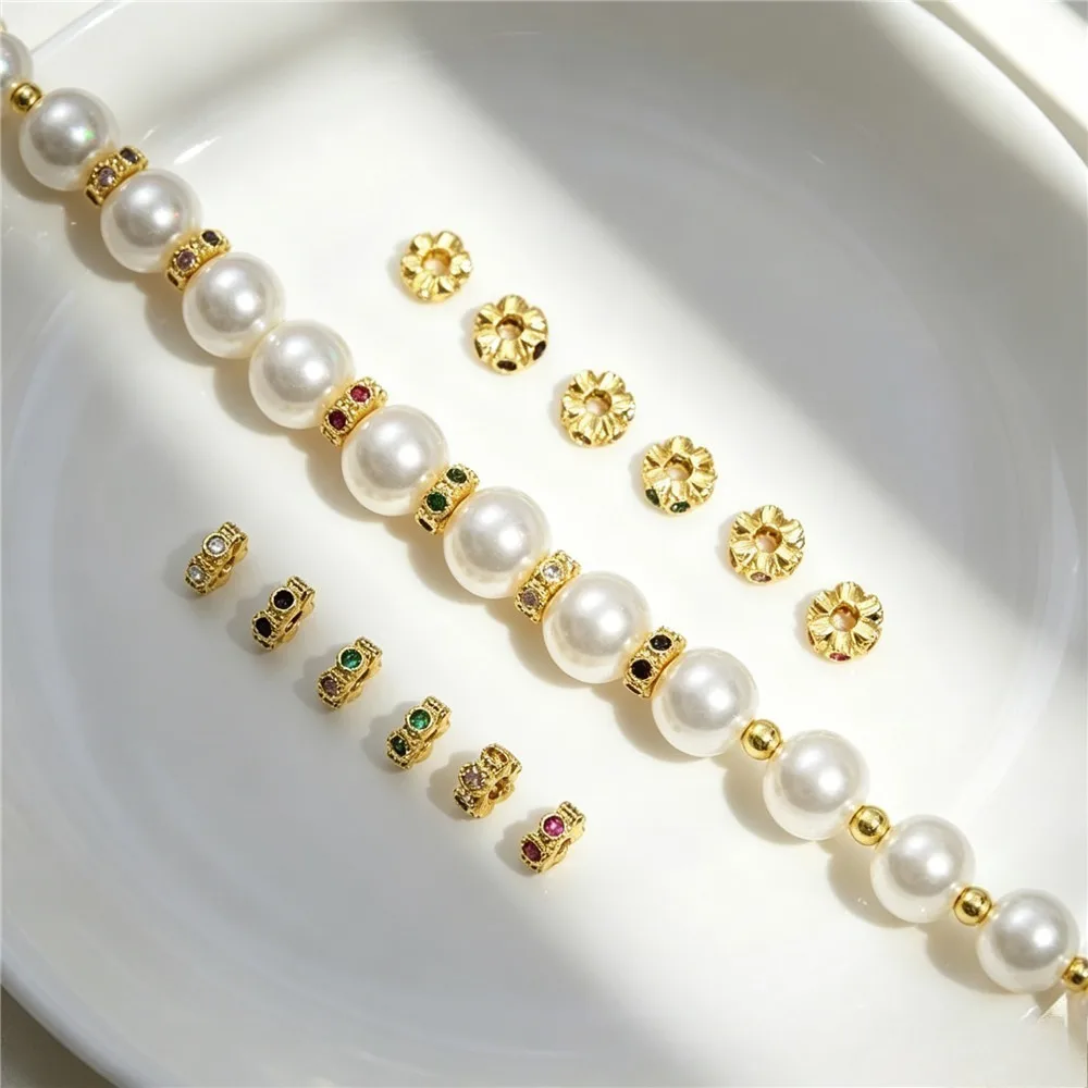 18K Gold Plated Micro Pave Zircon 4mm Mini Wreath Spacer Beads DIY Handmade Beaded Jewelry Findings