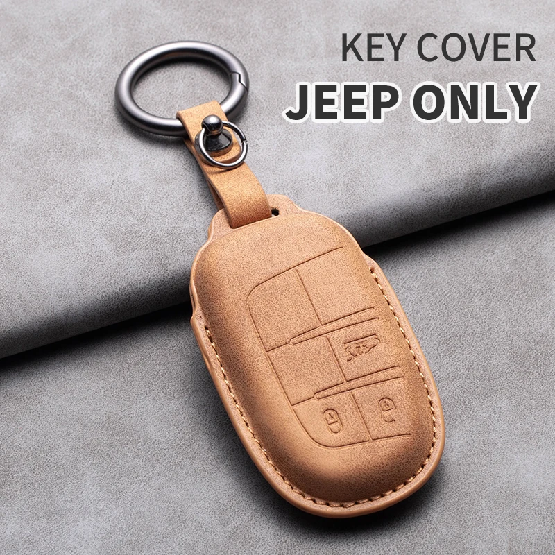 Leather Car Remote Key Cover Case Shell Keychain For Jeep Renegade Compass Grand Cherokee for Chrysler 300C Wrangler Accessories