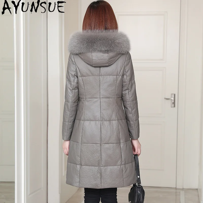 AYUNSUE 탑 레이어 양피 정품 가죽 자켓 여성 여우 모피 칼라 여성 겨울 의류 겉옷 Casaco Feminino의 새로운 기능