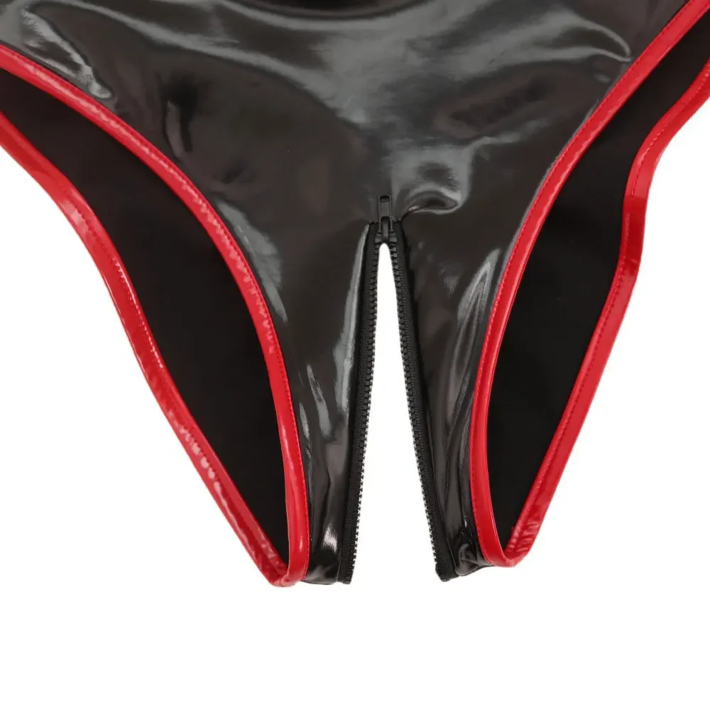 

Женское блестящее боди из ПВХ с открытой промежностью и мокрым эффектом, эротические колготки на молнии с открытой промежностью, боди, Клубная одежда, комбинезон из искусственной кожи