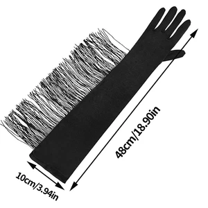 Găng tay không ngón tay dài cổ điển, cuộc thi opera, rìa, trang phục khiêu vũ, bữa tiệc mẫu, câu lạc bộ, đám cưới, những năm 1920 8 Fringe Găng tay bán hàng chính - 1