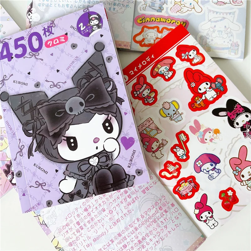 450Pcs Sanrio Kuromi Hello Kitty Sticker Book My Melody Goo Card Cartoon Kawaii Sticker Hand Account Decoration for Girls Gift