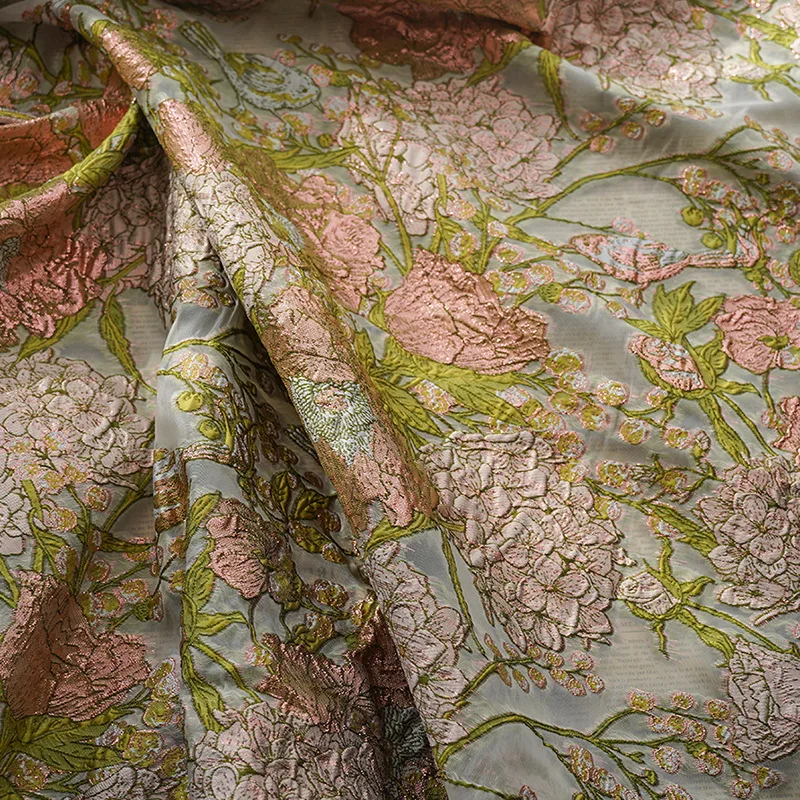 New Chinese Style Jacquard Fabric Sheer Colorful Embossed Sparrow Print Camisole Dress DIY Material Luxe Home Decor Textile