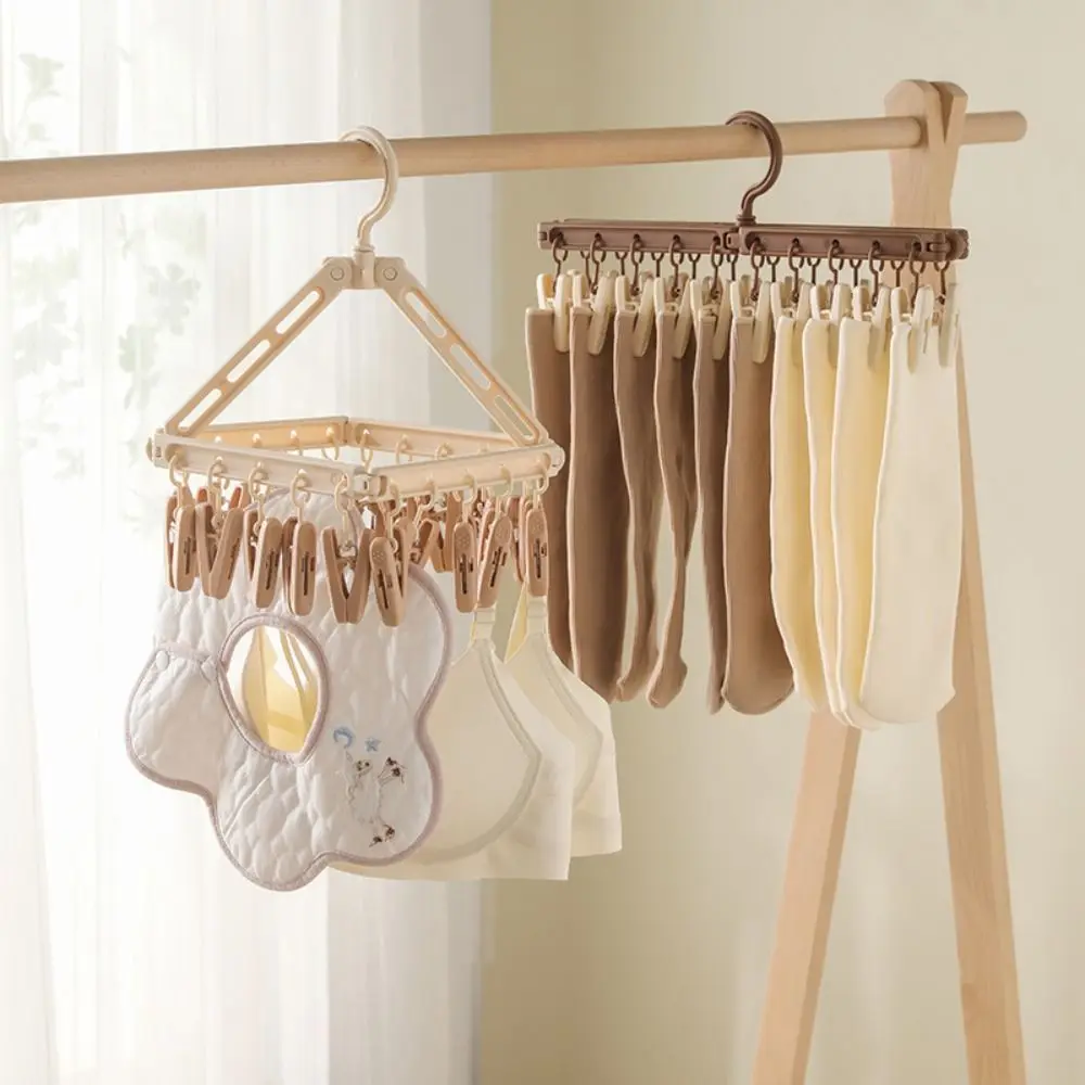 

Rotatable Coat Hanger with Clips Windproof Adjustable Scarless Clothes Rack Space Saving Foldable Underwear Sock Clips Travel