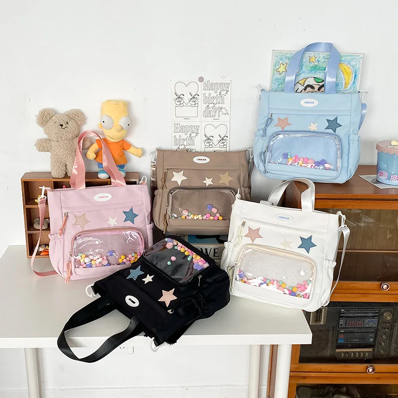 HAEX Harajuku Women Shoulder Bags 2024 Students Large Capacity DIY Badge Ita Bags Casual Nylon Commute Crossbody Bolso Mujer