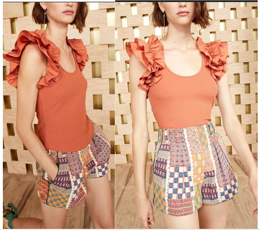 

Sweet Sle Women's Slim Fit Vest Spring Summer New Knitted Splicing Tulle Svel Top Cotton Modal Elastic Fiber Material