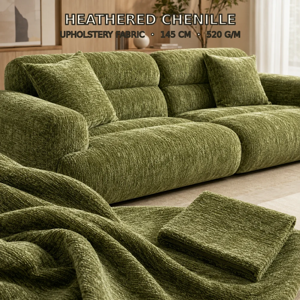 Premium Mottled Chenille Sofa Fabric 145cm Wide 520g/m Heavy Woven Upholstery Cloth for Chair Cushion Pillow DIY Home Decoration