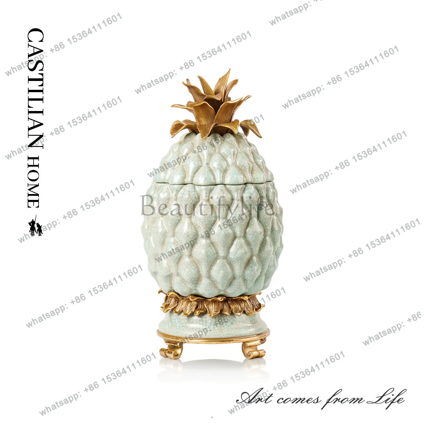 Pineapple ceramic tea can light luxury high-end storage decoration