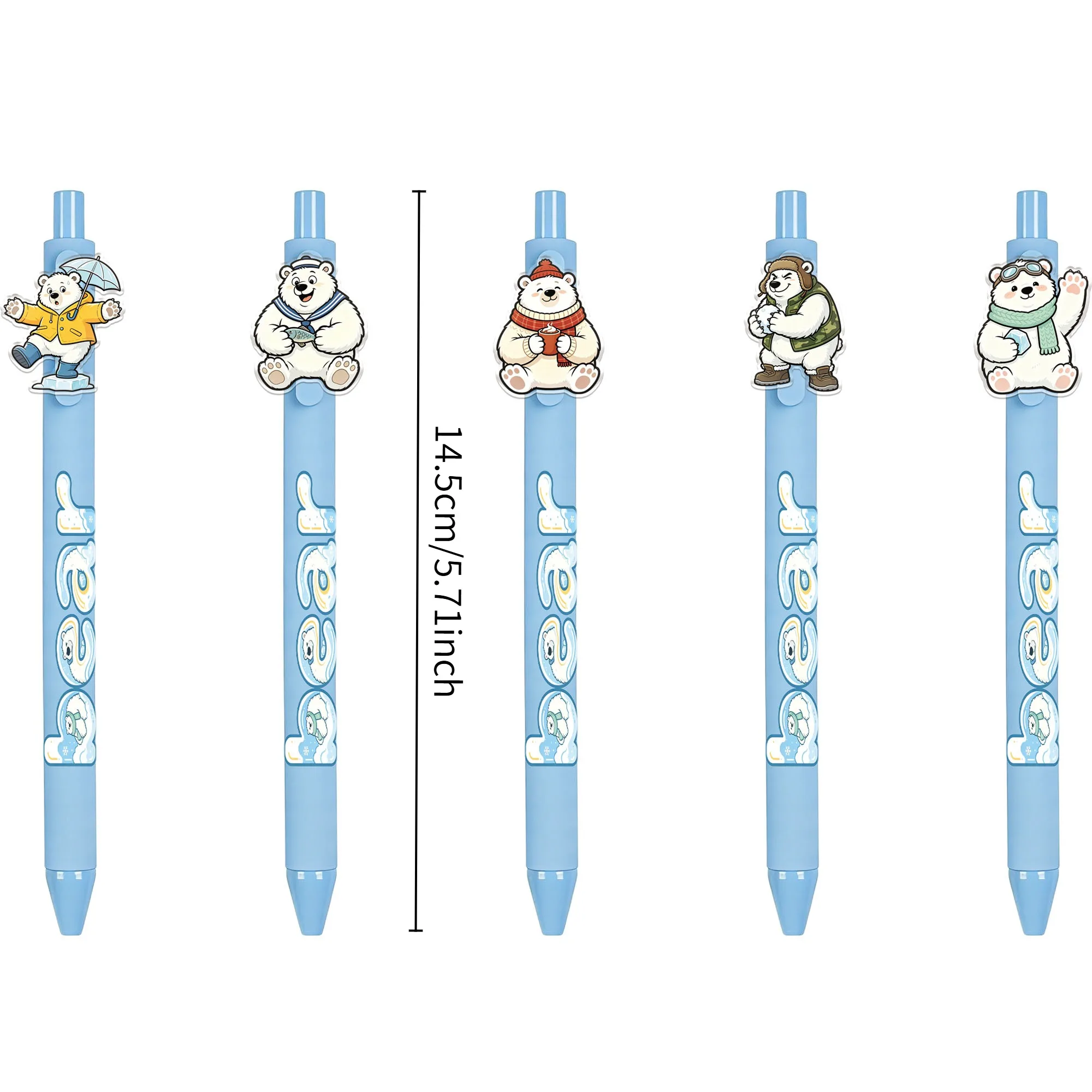 13Pcs Polar Bear Themed Acrylic Ballpoint Pens, Polar Bear Design, Smooth Writing, Suitable for Office, Journaling, and Daily Writing, Convenient to Use, Random Patterns