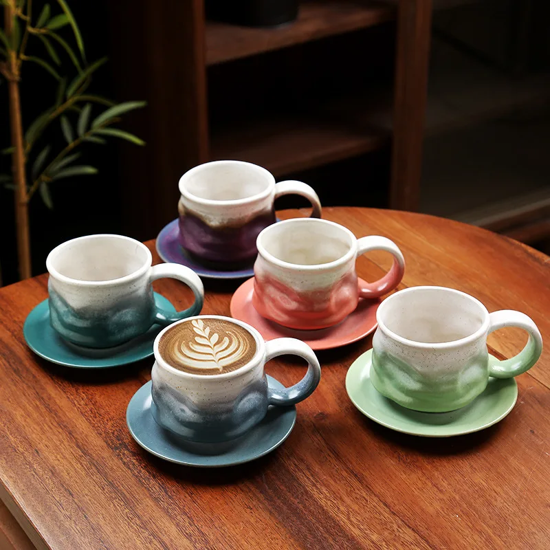 Creative Cup And Saucer Set Vintage Kiln Fired Mug Afternoon Tea Latte Coffee Cup For Home Use Ml Capacity