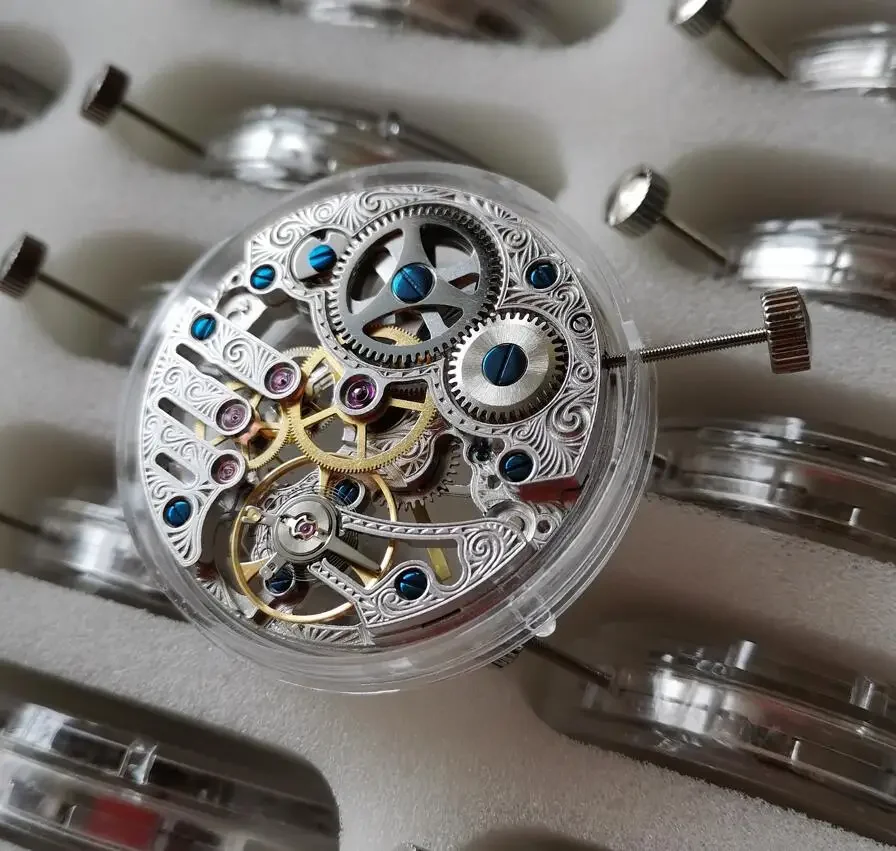 Watch movement Manual mechanical movement Tianjin China Seagull ST3600SK movement Silver hollowed-out movement blue screws