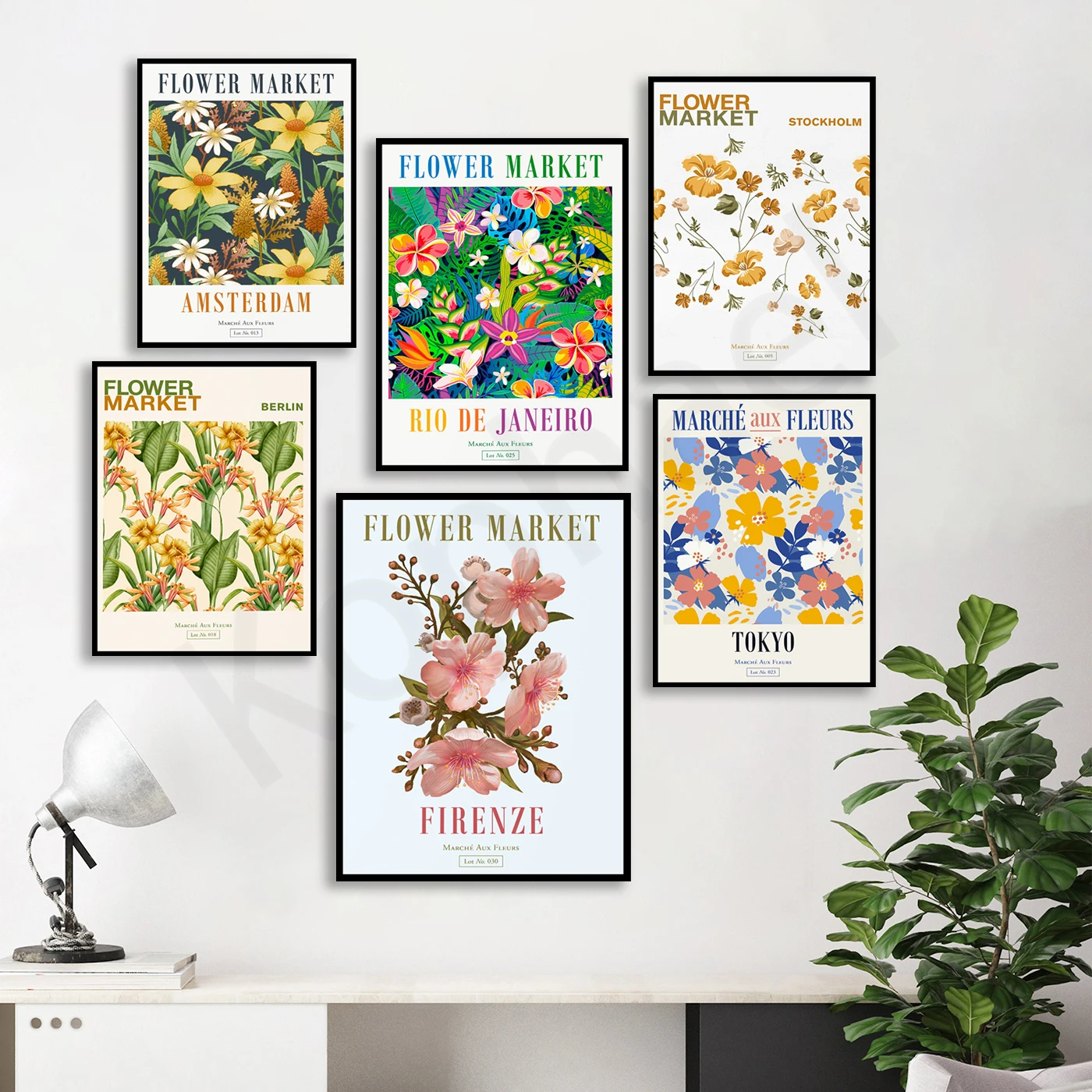 Флоренция Амстердам Онтарио Нью-Йорк Берлин Рио Де Жаронг Стокгольм Токио Копенгаген Цюрих. Плакат в стиле ар-деко с городским цветочным рынком