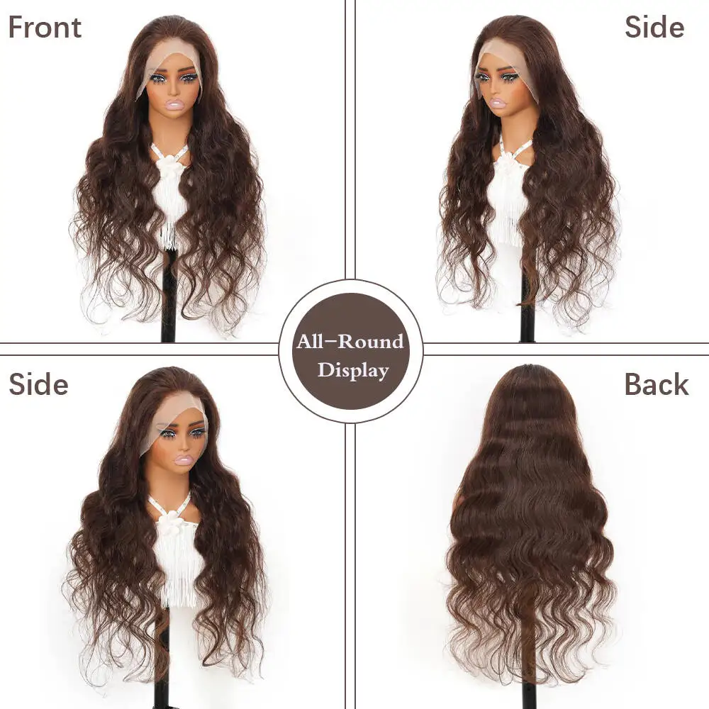 38 Inch Chocolate Brown Lace Front Wig 13x4 Body Wave HD Lace Front Wigs Human Hair Pre Plucked 180density Real Brown Wig #4 image 2