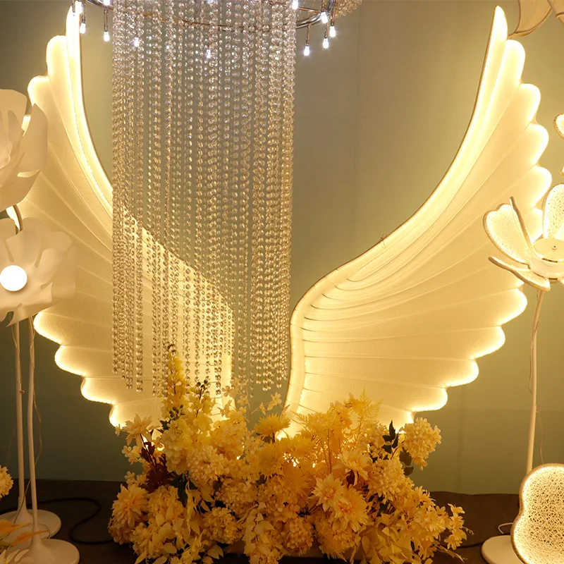 

big size warm multi colors wedding stage walkway Angel wings LED light backdrop