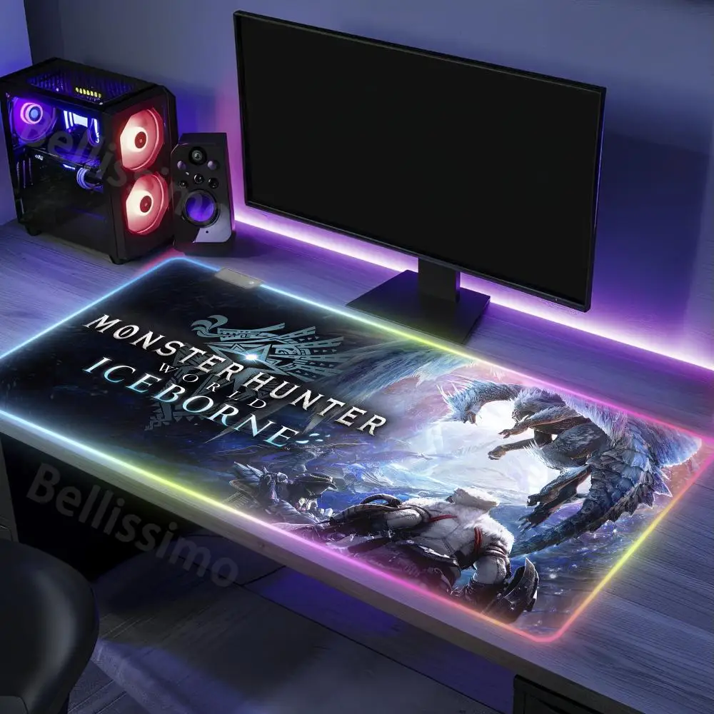 PC gamers Popular Mouse Pad RGB Non-Slip Monster_Hunter_WorldS  Rubber keyboard Accessories Edge DIY games computer locking