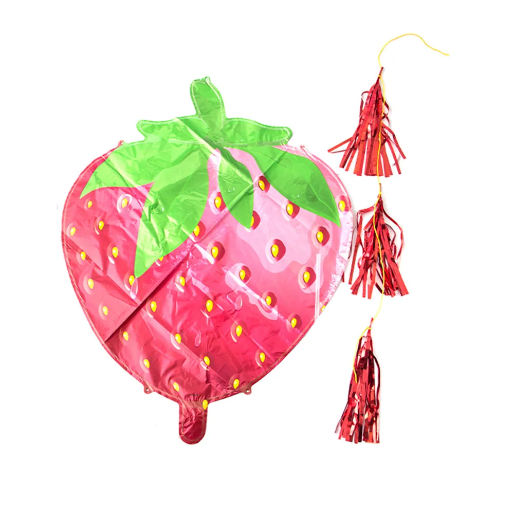 

3pcs Fruit Tassel Balloons Strawberry Mylar Foil Birthday Party Decorations Reusable SelfSealing Inflate Helium Air Red