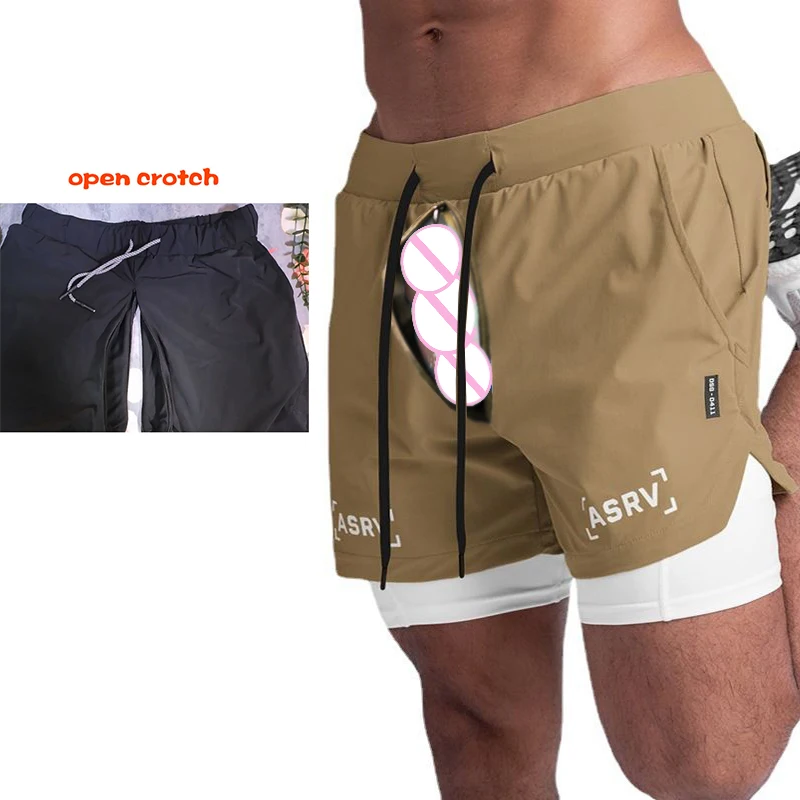 

Invisible Open Crotch Outdoor Sex Summer Joggers Trunks Shorts Men's 2 in 1 Sports Gym Pants Running Sweatpants Basketball Short