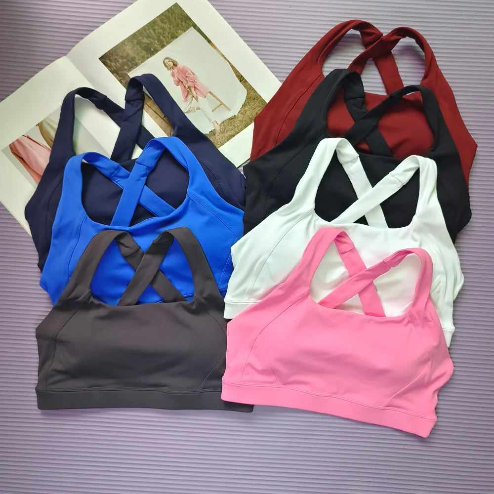 Solid Color Cross Back Sports Bra, Quick Drying Shock-Absorbing Pilates Yoga Vest, Running and Fitness Bra