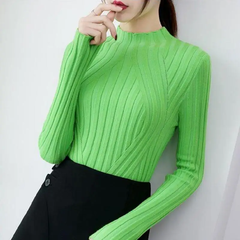 Autumn Knitted Casual Sweater Women Warm Pullover Winter Long Sleeve Office Jumper Sweater Slim Solid Striped Sweaters 17041