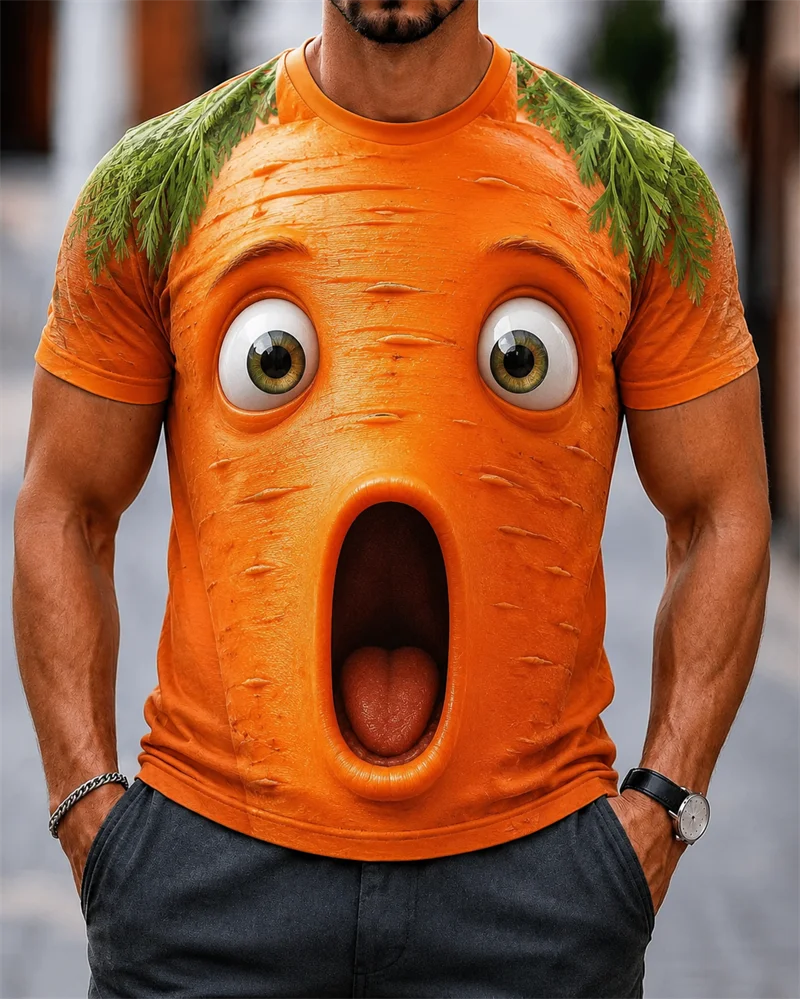 Vegetable 3D Screaming Face T-shirt Funny Monster Big Eyes Print Short Sleeve Summer Casual Streetwear Graphic Funny Gift Tops