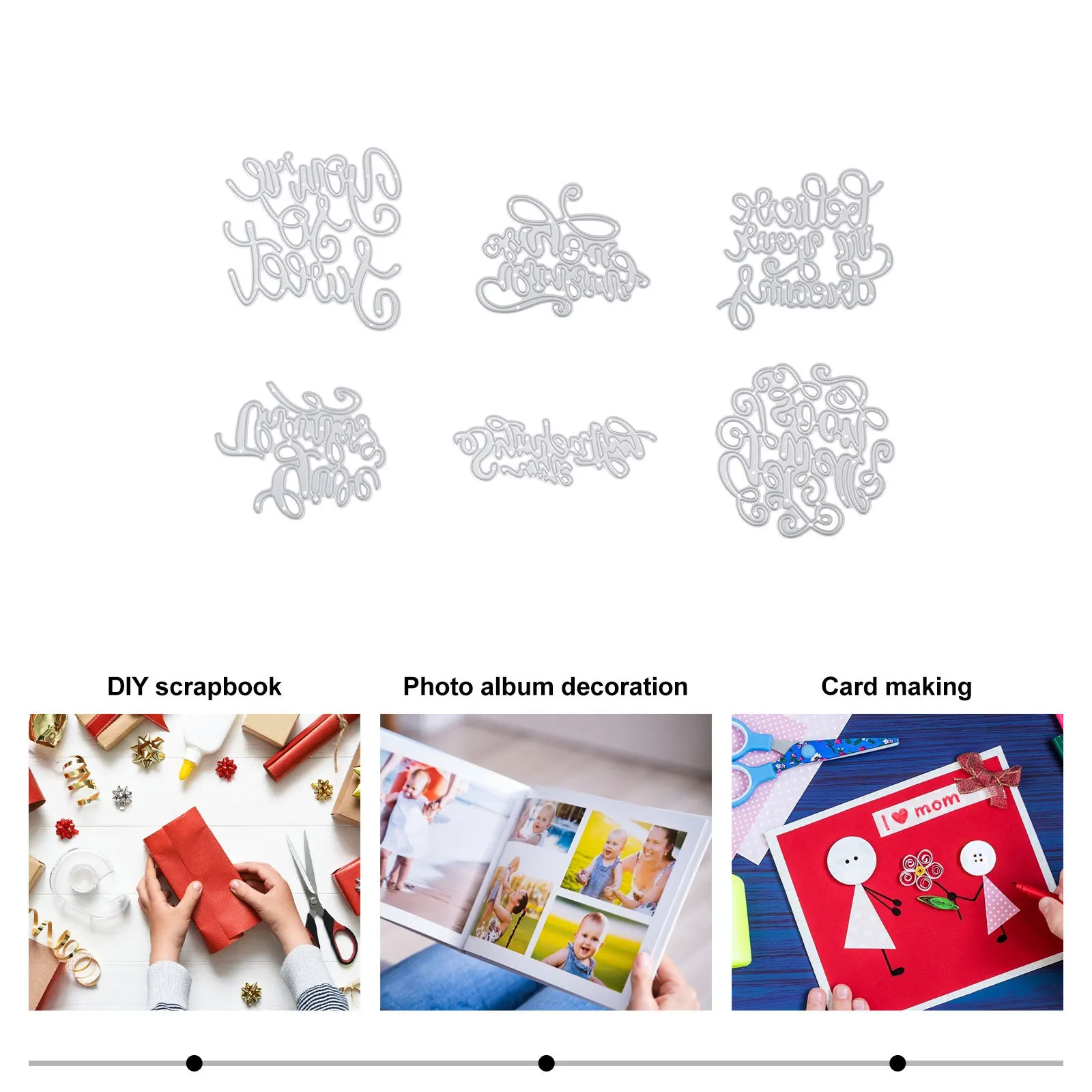 

6Pcs DIY Cutting Dies Carbon Steel English Blessings Craft Stencil Embossing Template Scrapbooking Album Decor