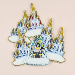 High Quality 1 Piece Iron On Towel Embroidery Patches Castle Parches for Kids Clothing Applique Patch DIY Clothes Cute Stickers