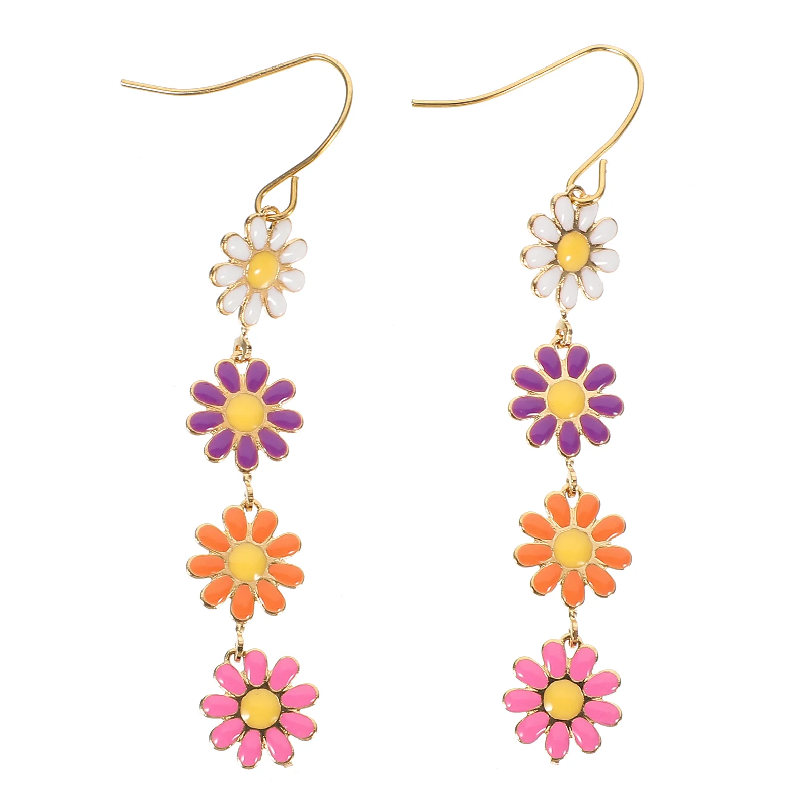 Pendant Pastoral Style Colorful Daisy Earrings for Women Miss Novelty 6x1x1cm Copper Girls Trendy Flower