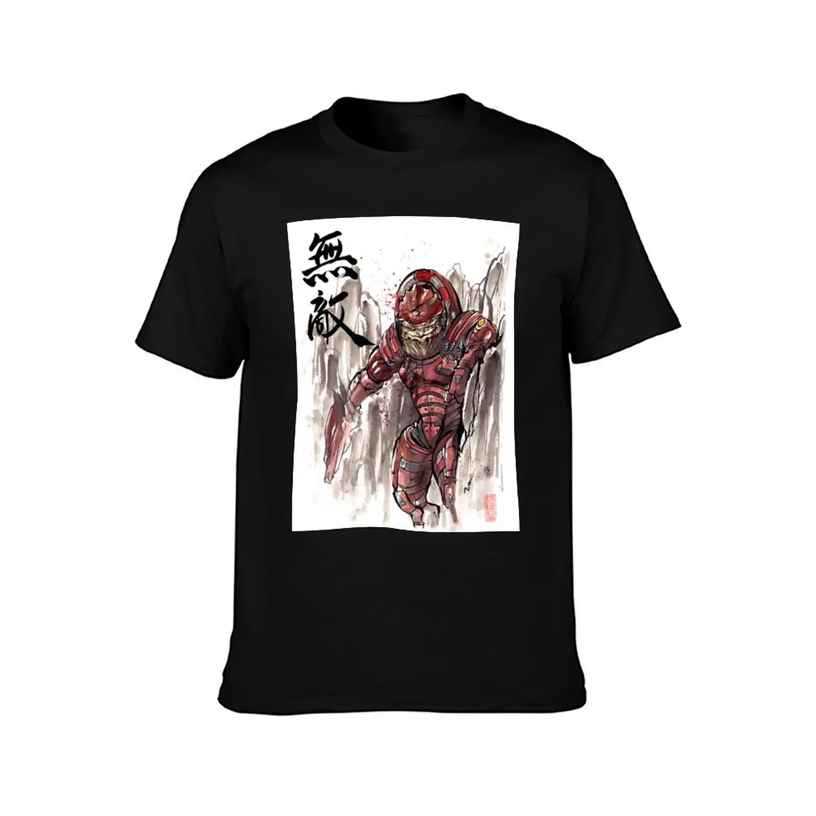 Mass Effect Urdnot Wrex Sumie style T-Shirt Big Size Simple T-Shirt