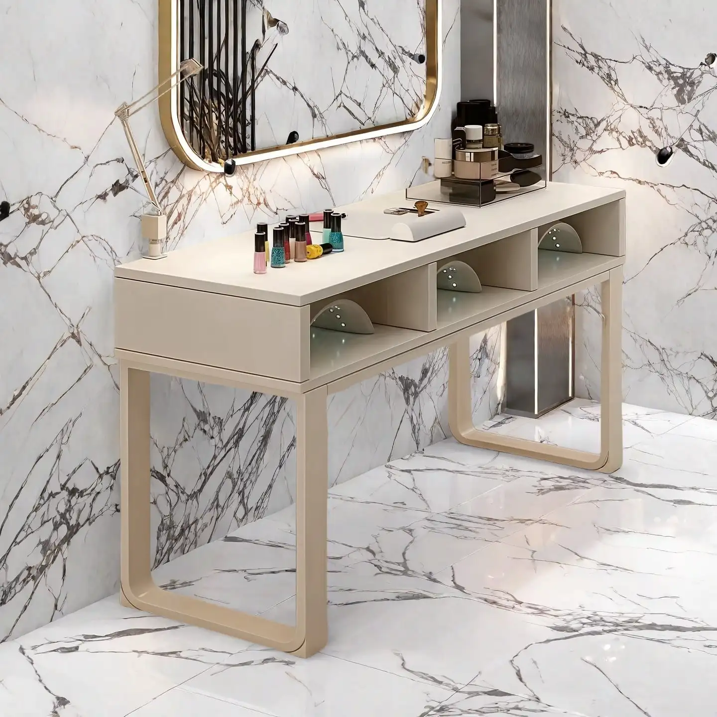 

Nail Salon Table and Chair Set Economic Single and Double Station Nail Table Japanese Style Mesa Plegable Commercial Furniture