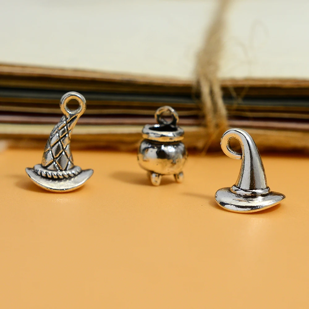 10/20 sztuk/partii Halloween Gothic 3D czarodziej kapelusz czarownicy kocioł Charms wisiorki dla Diy tworzenia biżuterii ustalenia akcesoria