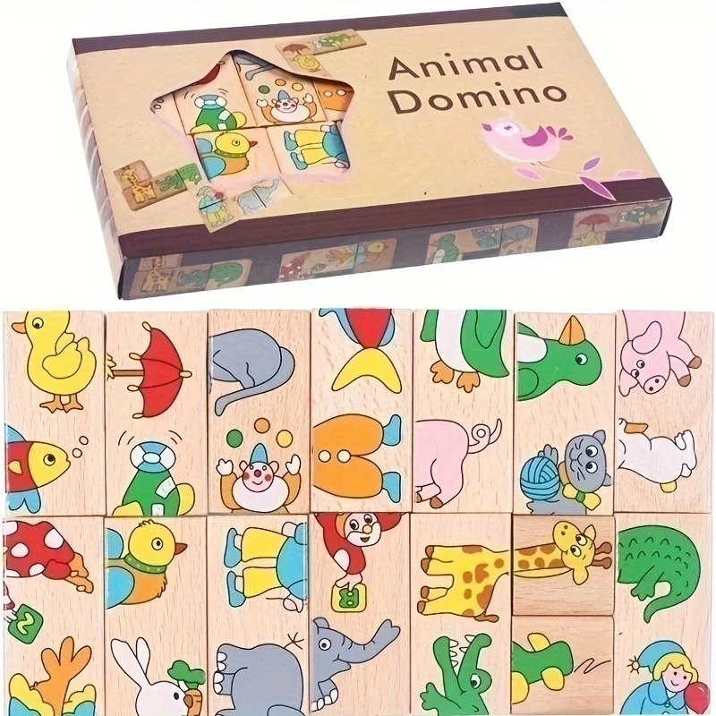 

Развивающая деревянная игрушка: Домино-пазлы с животными для детей и малышей, игрушка Монтессори, развивающая игра для дошкольников, подарок