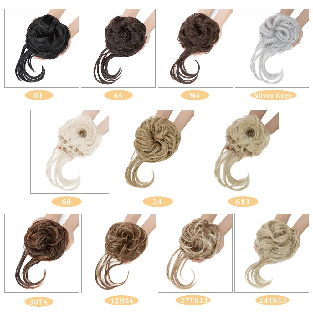 S-noilite Synthetic Messy Bun Hair Piece Curly Hair Bun Extensions With Wavy Tails Hair Scrunchies Ponytail Hairpieces For Women