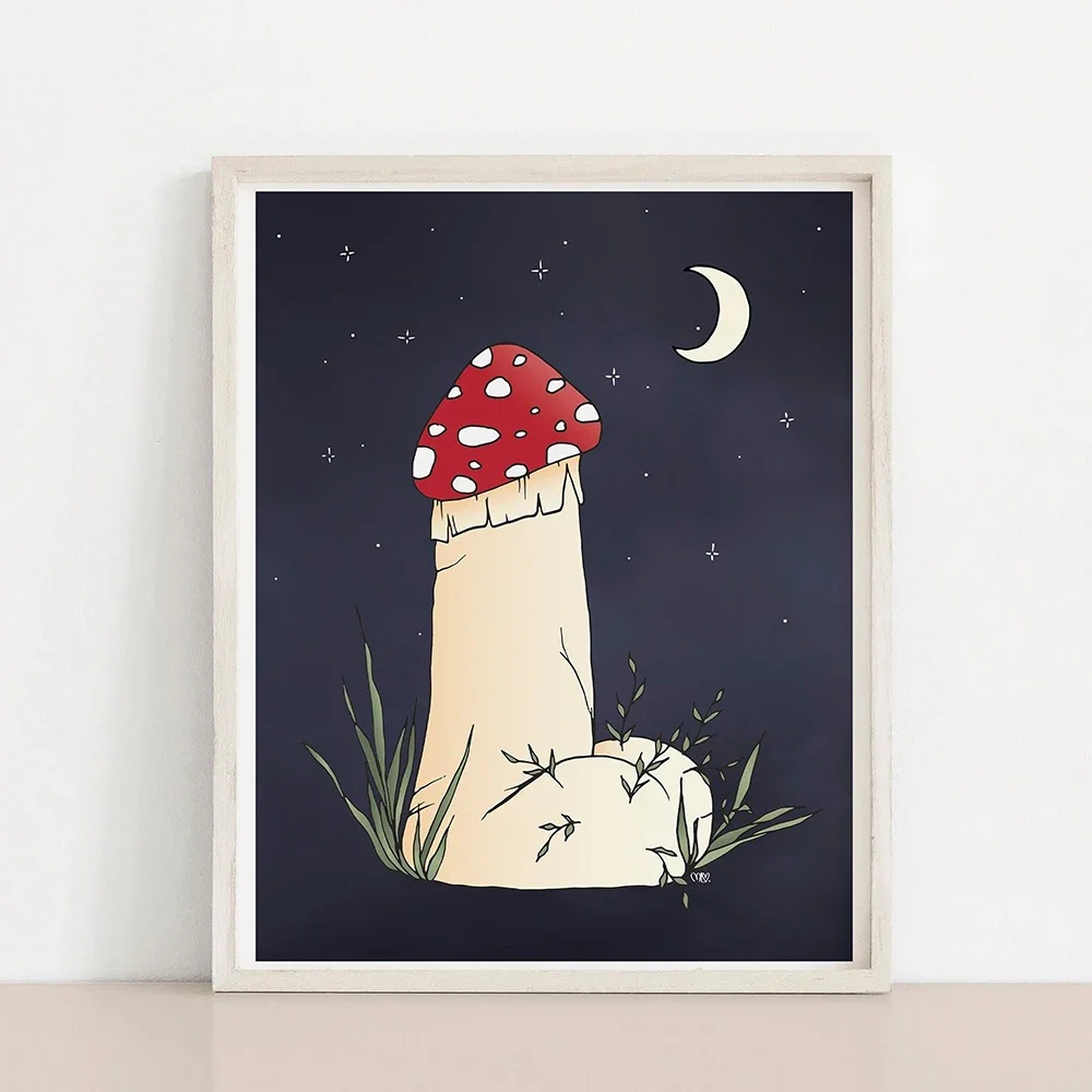 Mystic Shroom with Eye Poster Red Mushroom Art Print Vinatge  Funny Penis Mushroom Canvas Painting Wall Pictures Room Decor