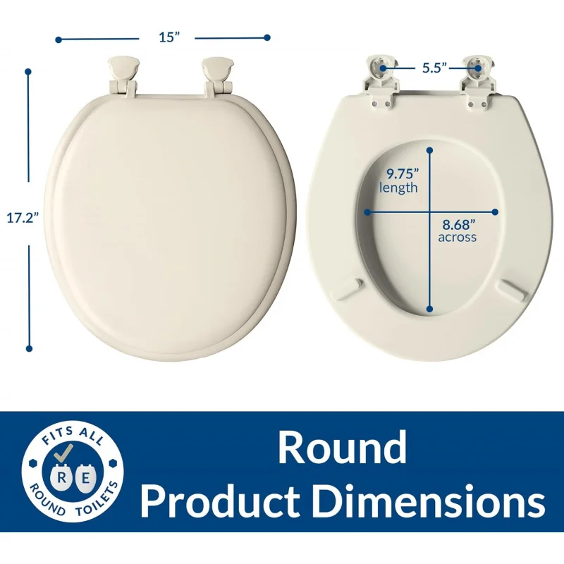 Padded Toilet, Cushioned Soft Vinyl over Wood Core, Secure Hinges, Easy Clean, Round, Biscuit