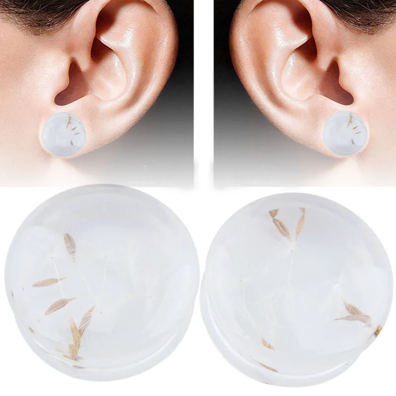 1 Pair White Dandelion Flower Ear Plug Acrylic Flesh Ear Plug Tunnel Ear Expander Gauges Body Piercing Oreja Jewelry 10-25mm