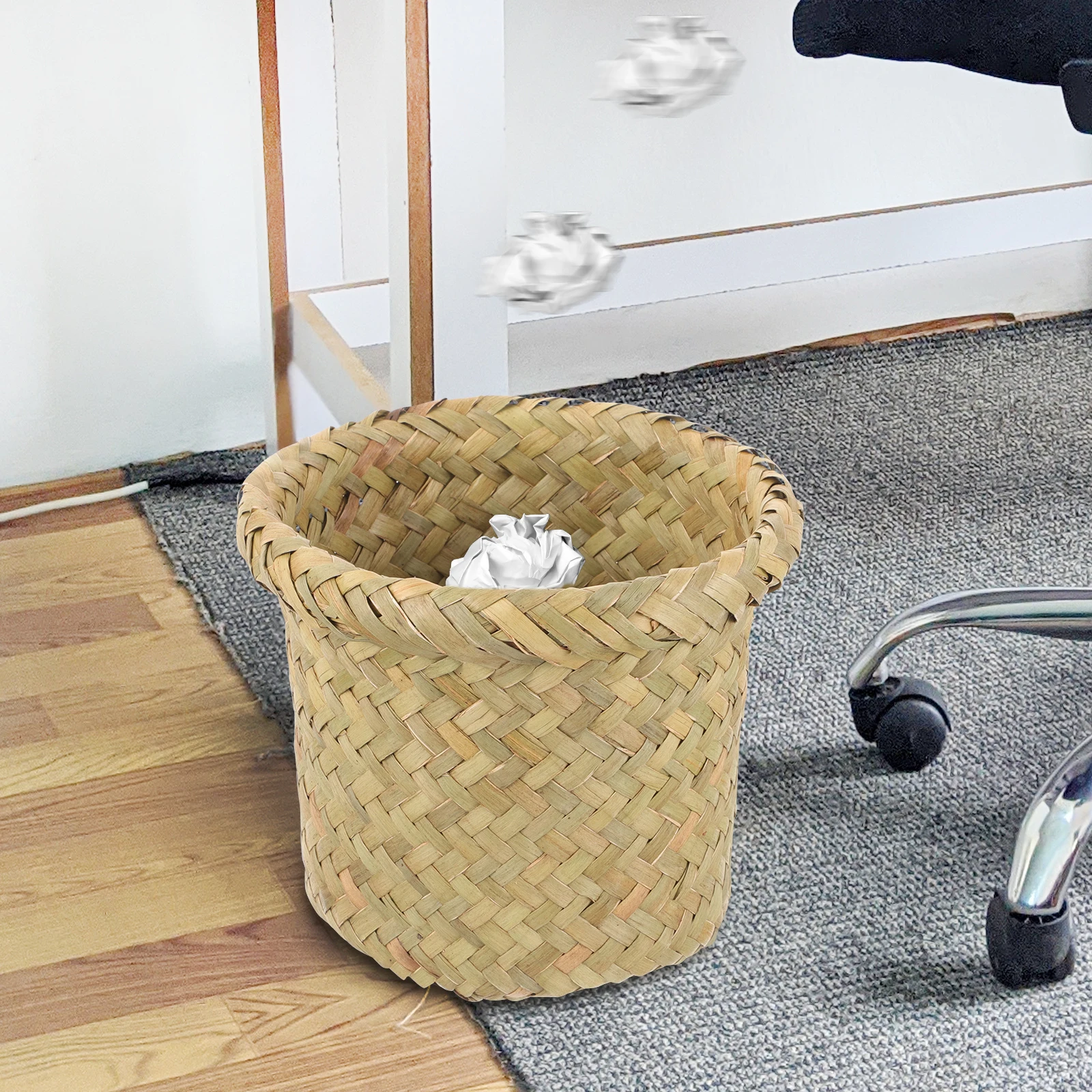 

Wastebasket Trash Can Household Storage Baskets Retro Art Woven Bucket Waste Basket Sturdy Material Practical Chic House