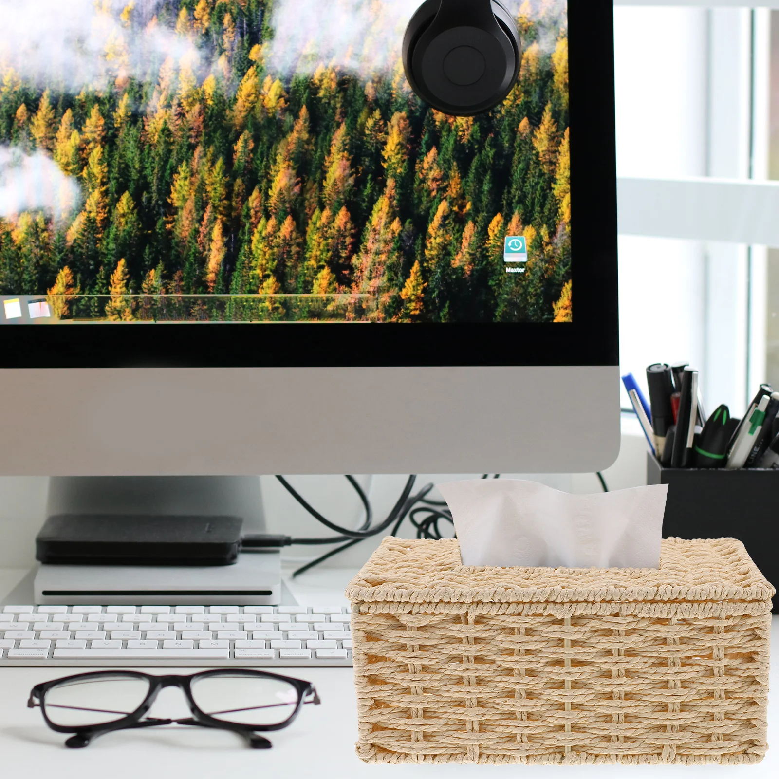 

Woven Tissue Box Holder Rustic Napkin Storage Case For Bathroom Bedroom Car Decorative Vintage Paper Rope Tissue Container