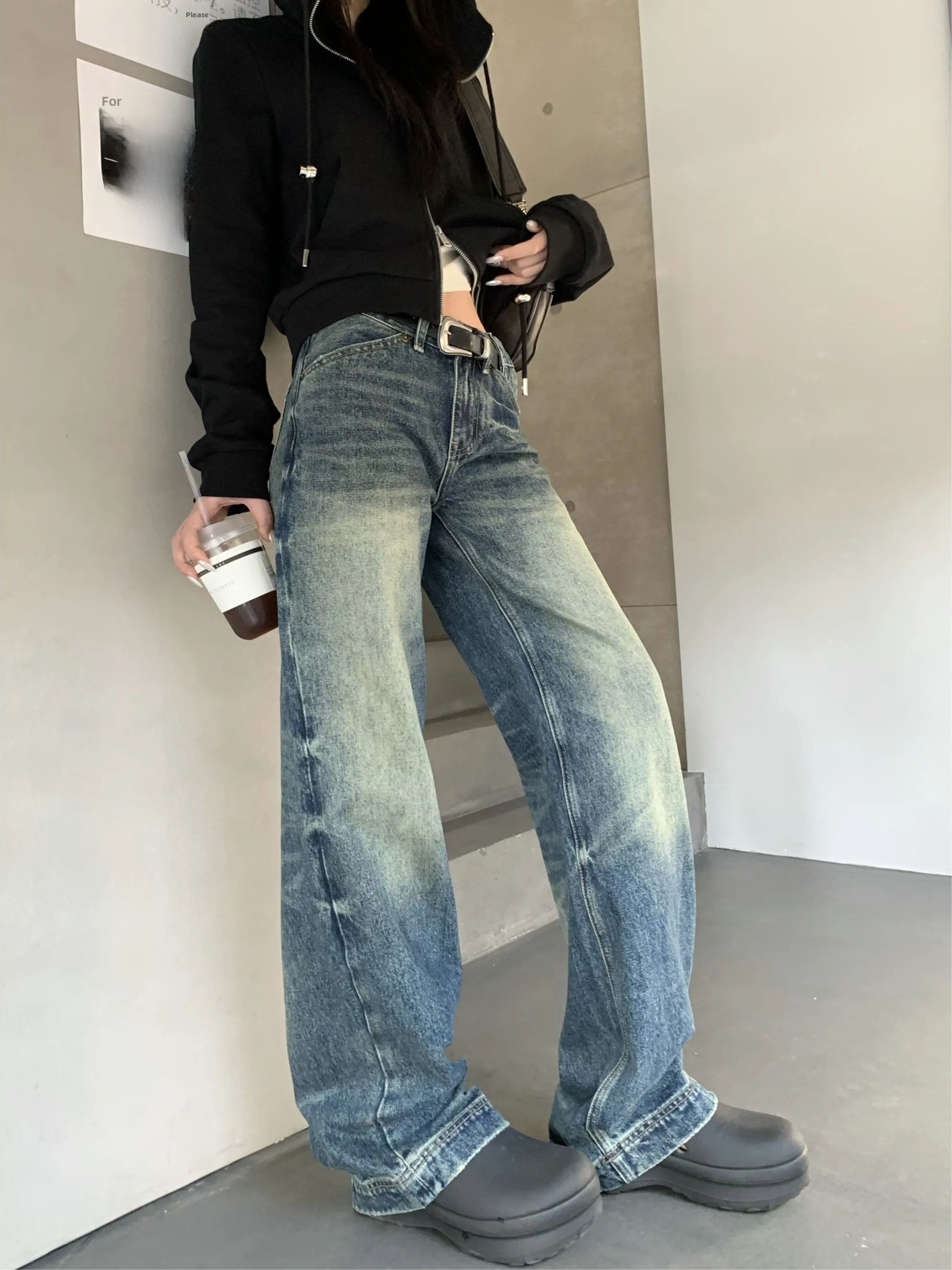 

Женские джинсы с низкой посадкой и прямым кроем в стиле ретро, весна 2026, новые, американские, винтажные, повседневные, в пол, в стиле High Street