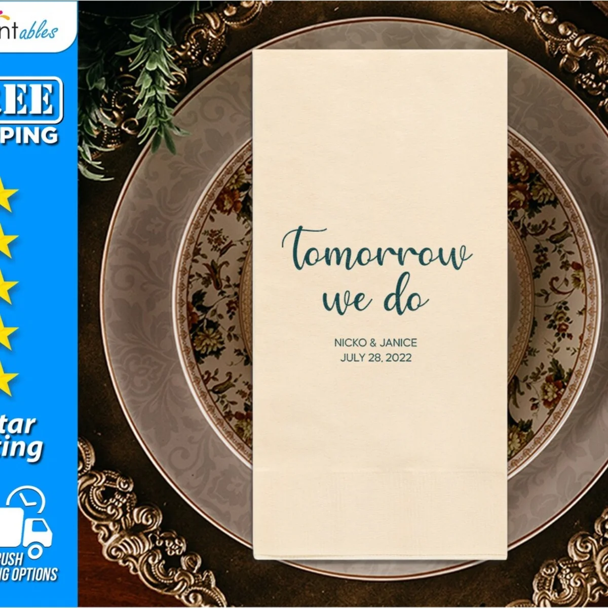 Personalized Wedding Dinner Napkins | Tomorrow We Do Wedding Napkins | Rehearsal Dinner Napkins | Bridal Party Napkins - DN10