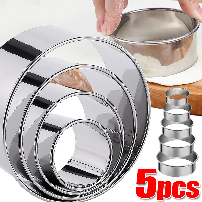 5PCS Round Stainless Steel Biscuit Mold Dumpling Skin Cutting Mold DIY Biscuit Pastry Cake Baking Tools Kitchen Baking Gadget