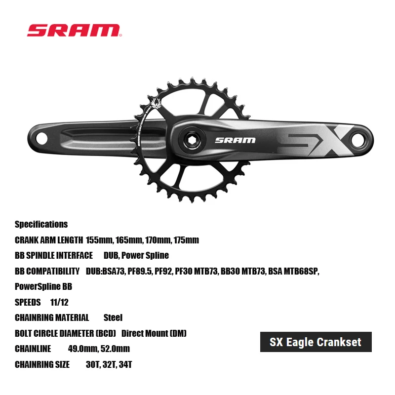 

SRAM SX EAGLE™ CRANKSET 11/12 SPEED Steel CHAINRING DUB BB SPINDLE MTB & Road bicycle acesssories cycling