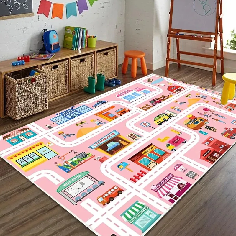 VIKAMA City Traffic Car Play Mat Non-slip Rug for Kids Toy Cars Playroom Bedroom Home Decor