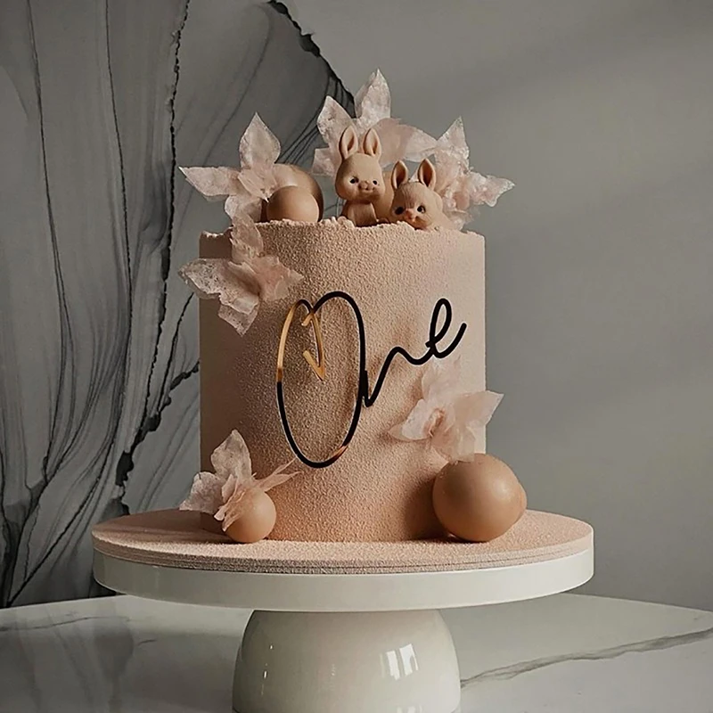 New One Happy Birthday Cake Topper Acrylic Rose Gold One Cupcake