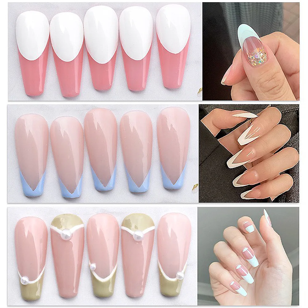 1 Sheet French Manicure Edge Auxiliary Nail Sticker 6 Designs Moon V Shape Self-Adhesive Nail Tip Guides For DIY Line Nail Tools