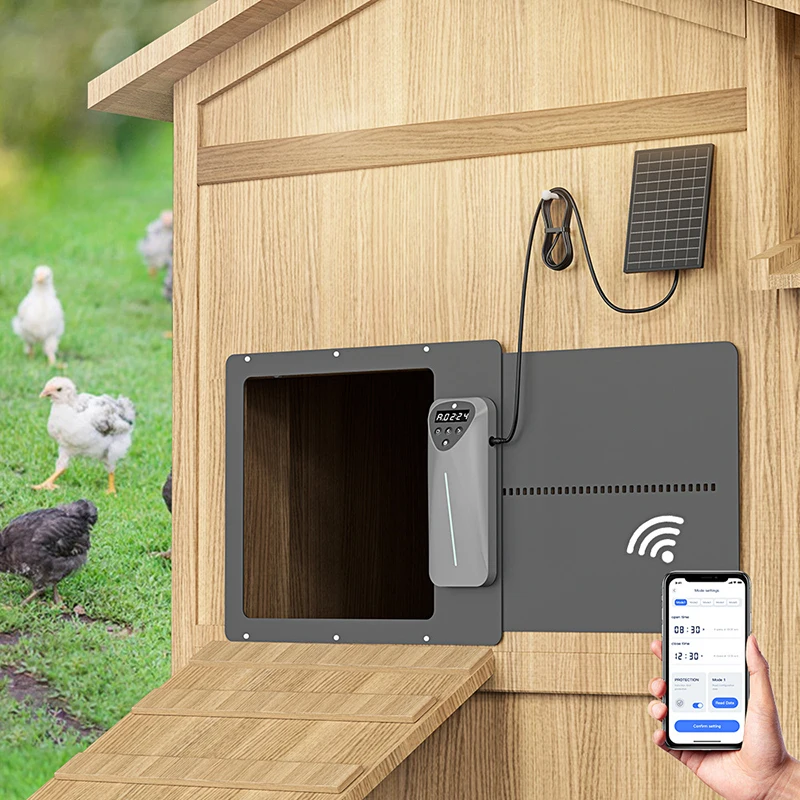 Automatic Chicken Coop Door Solar Powered Rechargeable Remote Control Auto Chicken Coop Door Solar with Timer and Light Sensor